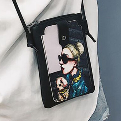 

New Cartoon Printed Pu Leather Small Crossbody Phone Bag Women Girl Shoulder Phone Bag