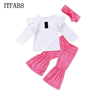 

3PCS Cute New Fashion Infant Baby Kids Girls Cotton Soft Tops Pants Headband