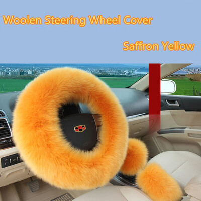 

Fashion 3Pcs Long Plush Fuzzy Steering Wheel Cover Light Camel Car Accessory