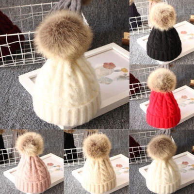 

Newborn Baby Kid Boy Girl Warm Knit Beanie Hat Fur Beret Crochet Hemming Cap