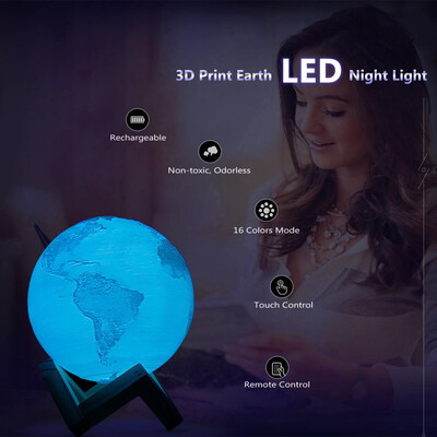 

Rechargeable 3D Print Earth Lamp Bedroom Bookcase Night Light Creative Gift