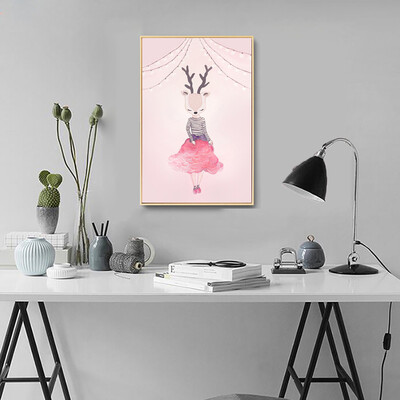 

Toponeto Nordic Watercolor Rabbit Childrens Room Decorative Painting Frameless Core