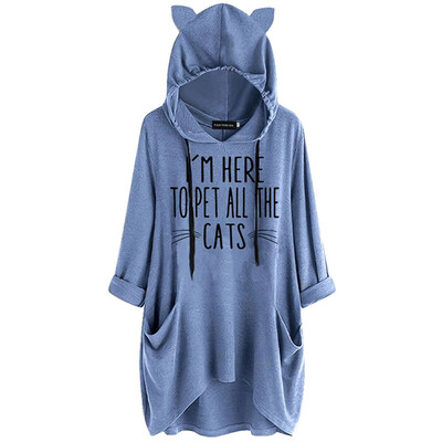 

Women Cat Ears Long Sleeve Hoodie Dress Casual Loose Cute Cat Printed Pocket Pullover Hoodie Hooded Sweatshirt
