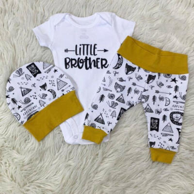 

Newborn Baby Boys Clothes Little Brother Romper Animal Print Leggings Hat Outfit