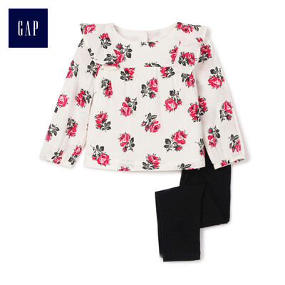 

GAP flagship store baby girl floral print round neck long sleeve suit 375118 ivory white 3-6M