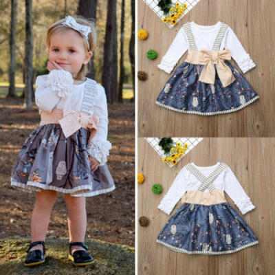 

UK Toddler Kids Baby Girl Tops T-shirt Suspender Skirt Dress Summer Clothes 2PCS