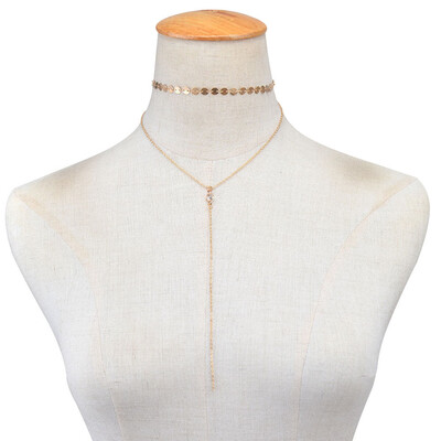 

1Pcs Fashion Gold Color Multilayer Chain Necklace Sequins Pendant Necklace For Women High Quality Clavicle Necklace