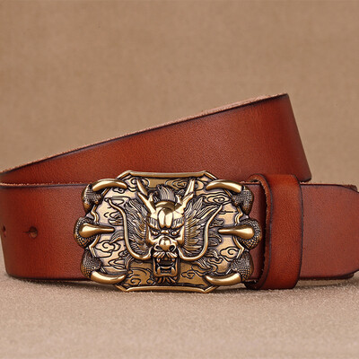 

The first layer of kraft plate buckle copper belt alloy buckle leather wash mens belt