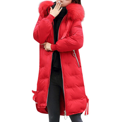 

Toponeto Women Fashion Outerwear Long Cotton-padded Jackets Pocket Faux Fur Hooded Coats