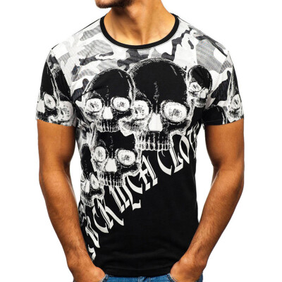 

Toponeto Mens Summer Casual Printed Skull Short Sleeve Shirt Top Blouse