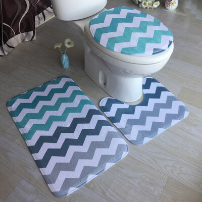 

Gobestart Bathroom Non-Slip Blue Ocean Style Pedestal Rug Lid Toilet Cover Bath Mat