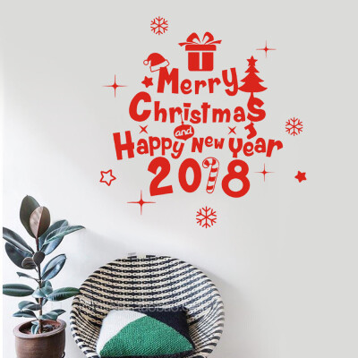 

Tailored New Year 2018 Merry Christmas Wall Sticker Home Shop Windows Decals Decor