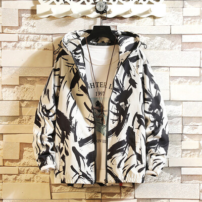 

Fashion Mens Floral Printed Zip Hooded Jacket Blouse Windbreaker Loose Coat Tops