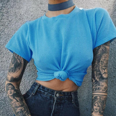 

Women Summer Beach Short Sleeve Blouse T-Shirt Slim Gym Sports Crop Tank Top