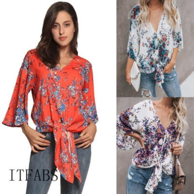 

Women Loose Half Sleeve Floral T-Shirt Ladies Summer Casual Blouse Crop Tops