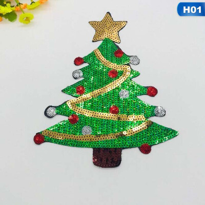 

Santa Claus Christmas Tree Snowman Sequin Embroidery Cloth Clothing Patches Appliques Stickers