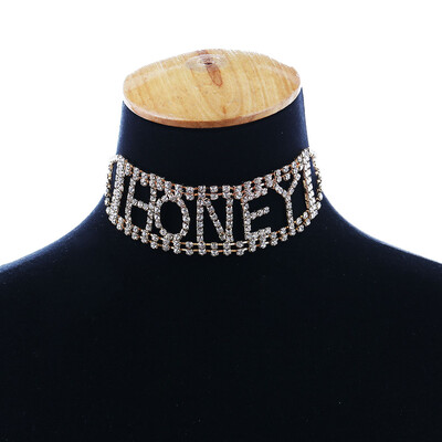 

Punk Shiny Rhinestone Letter Honey Cup Chain Choker Necklace Womens Jewelry