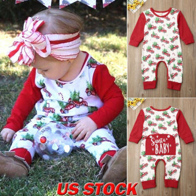 

XMAS Newborn Baby Girls Boy Autumn Red Romper Playsuit Jumpsuit Outfits Clothes