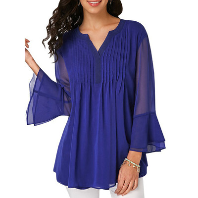 

Nomeni Women Summer Casual Chiffon V Neck Long Sleeve T-Shirt Tank Blouse Tops BKL