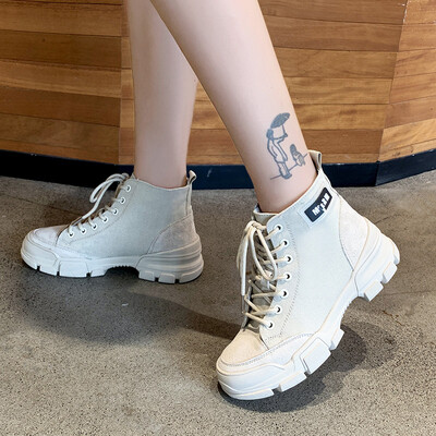 

College Wind Martin Boots Shoes Shoes Thin Canvas Shoes Spring&Autumn High Uppers Korean Version
