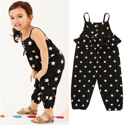 

Toddler Baby Girls Sleeveless Stars Print Ruffles Backless Jumpsuit Romper