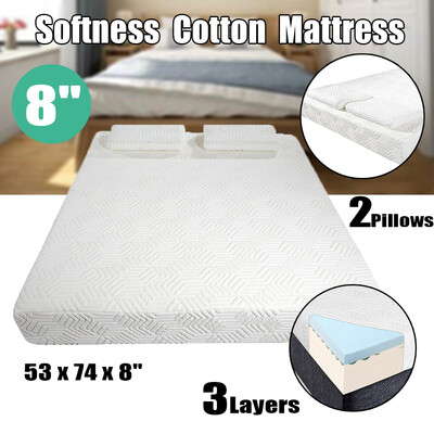 

8" Three Layers Cool Medium High Softness Cotton Mattress with 2 Pillows Full Size