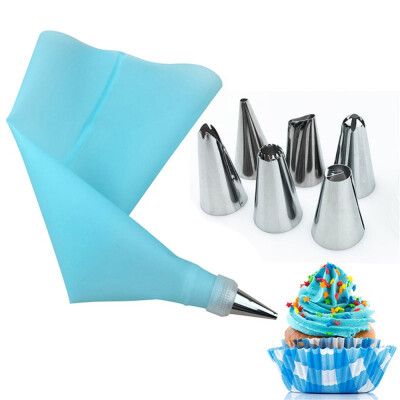 

8 Piece Set Cake Tools 6 Stainless Steel Nozzles And Silicone EVA Pastry Bag Converter