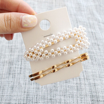 

Fashion 1Set Metal Pearl Hairpin Combination Women Simple Sweet Style Bangs Clip Ins Popular Hairpin Hair Accessories Set