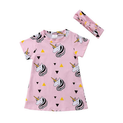 

Toddler Kids Child Baby Girl Unicorn Pink Dress Party Casual Dresses Clothes Set
