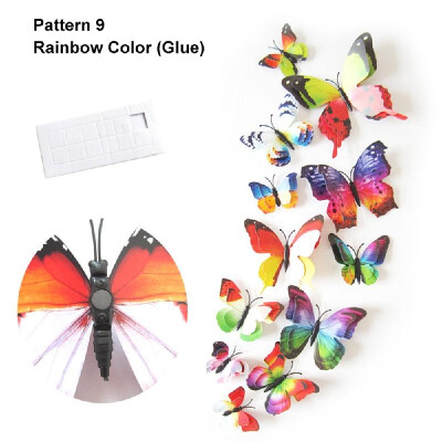 

24pcs Multicolor Double Layer Wings 3D Butterfly Wall Sticker PVC Butterflies Party Bedroom Fridge Decor