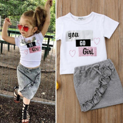 

UK 2Pcs Toddler Kids Baby Girls Party Cotton Tops T-shirt Skirt Outfits gftrew