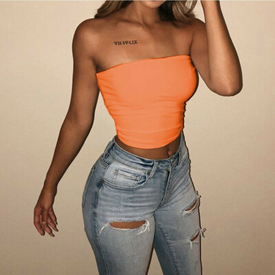 

Women Off Shoulder Elastic Tube Tops Bra Blouse Strapless Bandeau Crop Top Shirt