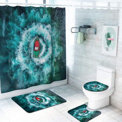 

〖Follure〗4PCS Non Slip Toilet Polyester Cover Mat Set Bathroom Shower Curtain