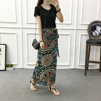 

Ladies Boho Floral Tie with Skirt Long Maxi Full Skirt Summer Beach Sun Dress