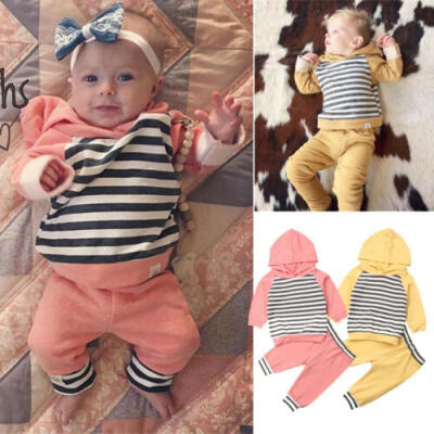 

Baby Infant Boy Girls Autumn Clothes Stripe Top Hoodies Pants Outfits Sets