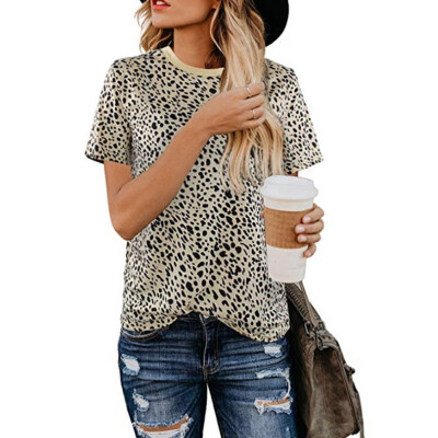 

Hot Fashion Leopard Womens T-shirt Large Size O-neck Short-sleeved Loose T-shirt Top Dropshipping