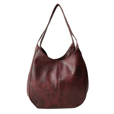 

Vintage Women Solid Color Large Capacity Faux Leather Tote Shoulder Hobo Bag