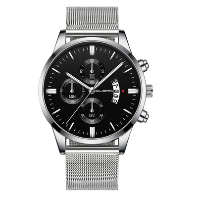 

Gobestart Mens Fashion Sport Stainless Steel Case Leather Band Quartz Analog Wrist Watch
