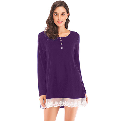 

Nomeni Women Spring Long Sleeve O Neck Lace Patchwork T Shirt Pullover Tops Blouse