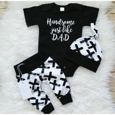 

US Newborn Infant Baby Boys Girls Outfits Clothes Romper TopsPantsHat 3PCS Set