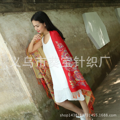 

New Peony Jacquard National Wind Scarf Ms Large Shawl Dual-use Thicken Bohemian Scarf Winter Warm