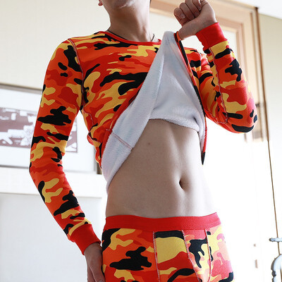 

Mens printed plush&thickened non downed warm underwear suit
