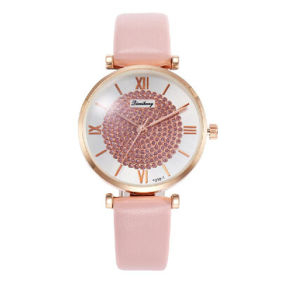 

Women Fashion Alloy Case Leather Band Quartz Watch Sun Pattern Roman Numeral Time Wrist Watch