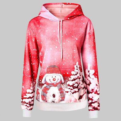 

Toponeto Womens Christmas Snowman Print Hooded Pocket Long Sleeve Pullover Sweatshirt