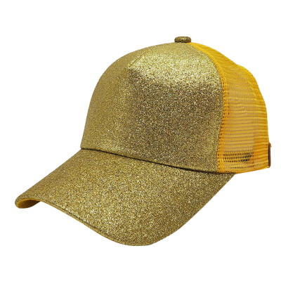 

New Woman Girls Cap Sequined Fishnet Splice Baseball Sport Casual Hip-Pop Streetwear Flat Hat