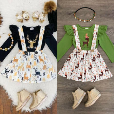 

Toddler Baby Girls Xams Clothes Long Sleeve TopsDeer Dress Pants Outfits 0-6T