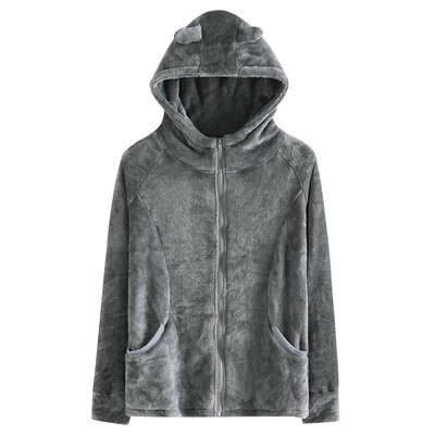

Toponeto Women Fashion Solid Faux Fur Jacket Rabbit Ear Hooded Plush Zipper Pocket Coats