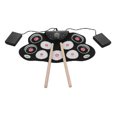 

Ultra-Compact Electronic Drum Set Digital Roll-Up Drum Kit 9 Drum Pads Supports Recording Function with 2 Foot Pedals Drum Sticks