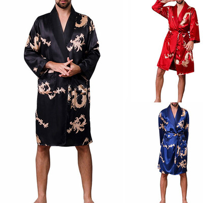 

Mens Silk Long Sleepwear Robe Cardigan Kimono Gown Pajamas Bathrobe Dress