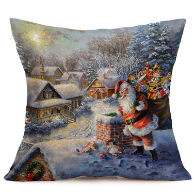 

〖Follure〗Merry Christmas Linen Santa Pillow Cases Sofa Cushion Cover Home Decoration